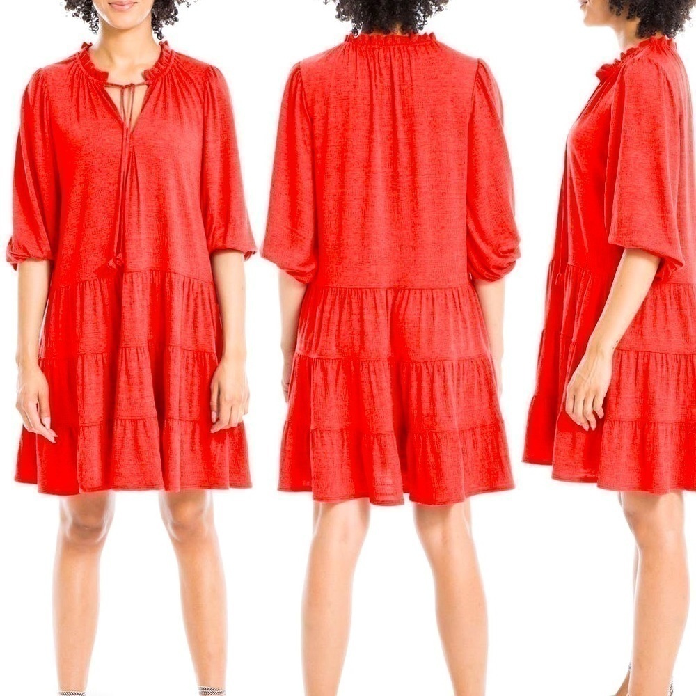 NWT ​Max Studio Dress Small S Relax Fit Cottagecore Boho Tiered Babydoll Mini